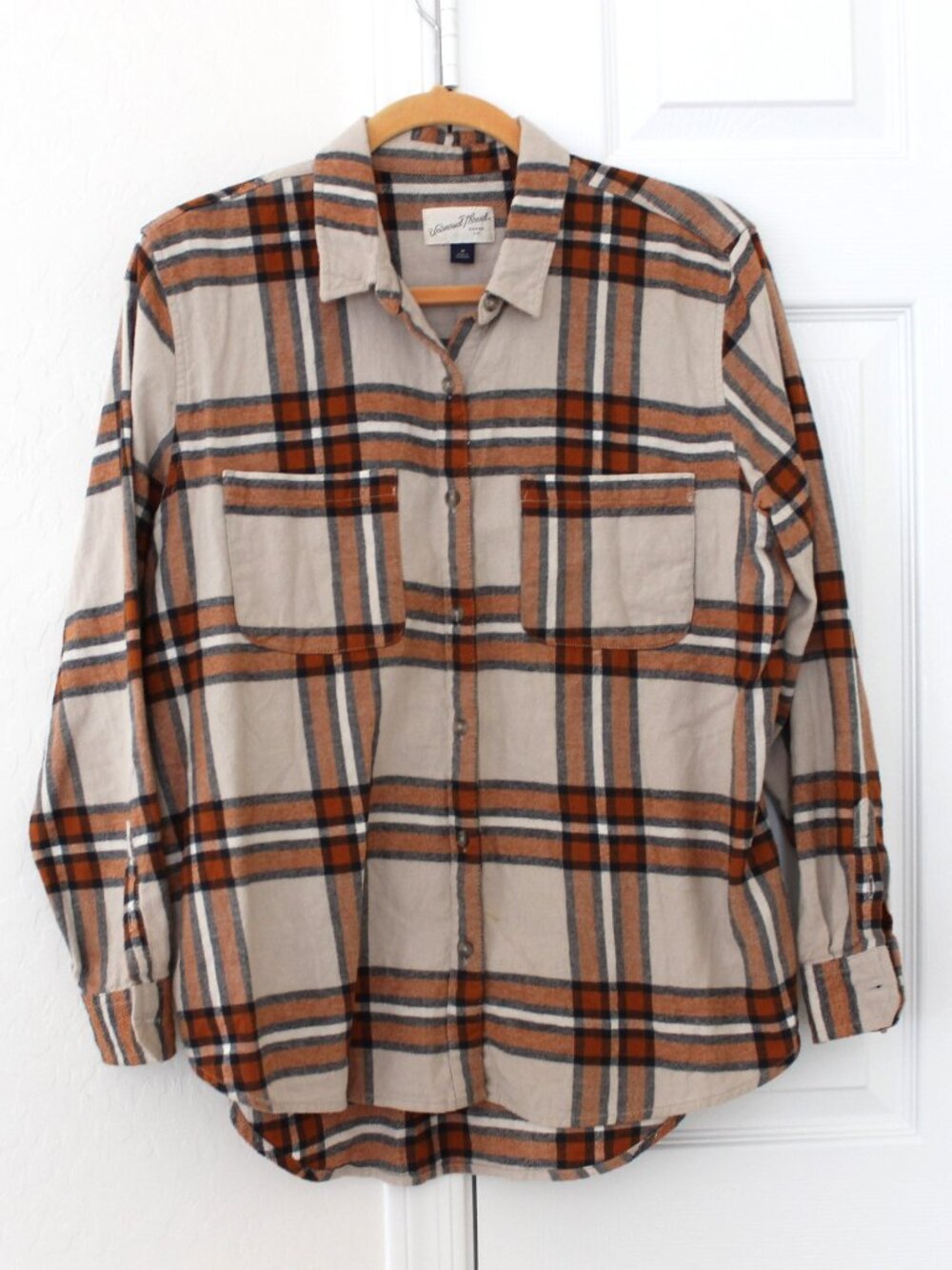 Universal Thread Tan Rust Plaid Oversized Flannel Button Down Shirt M